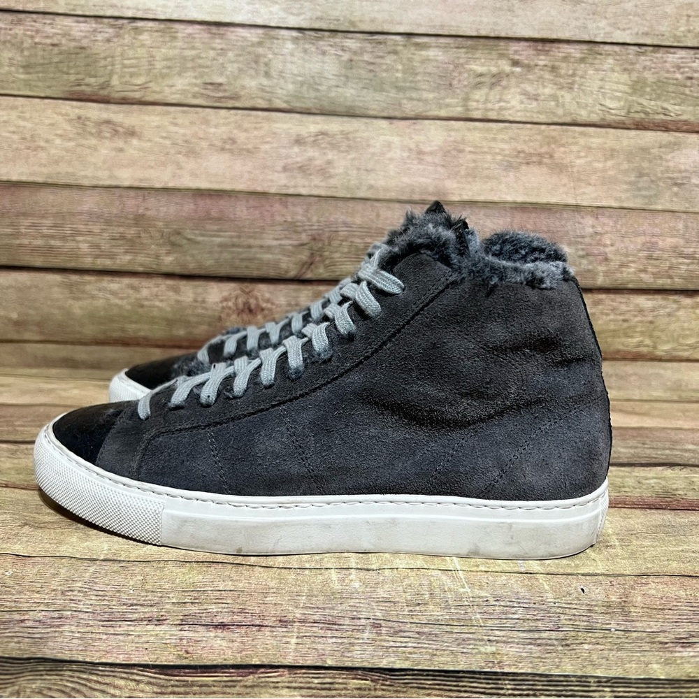 P448 Grey Suede Fur Trimmed Mid Top Sneakers